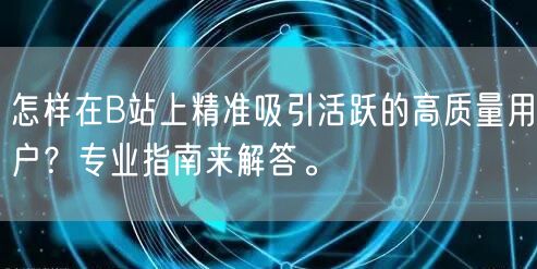怎样在B站上精准吸引活跃的高质量用户？专业指南来解答。