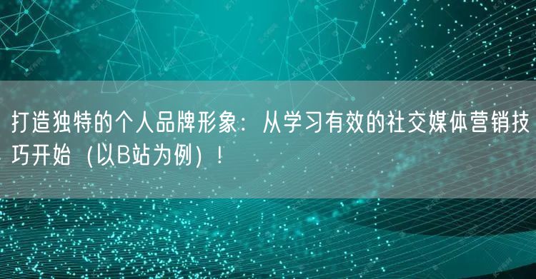打造独特的个人品牌形象：从学习有效的社交媒体营销技巧开始（以B站为例）!