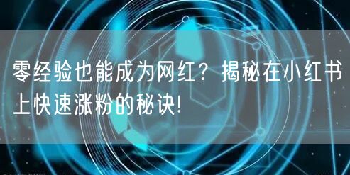 零经验也能成为网红？揭秘在小红书上快速涨粉的秘诀!
